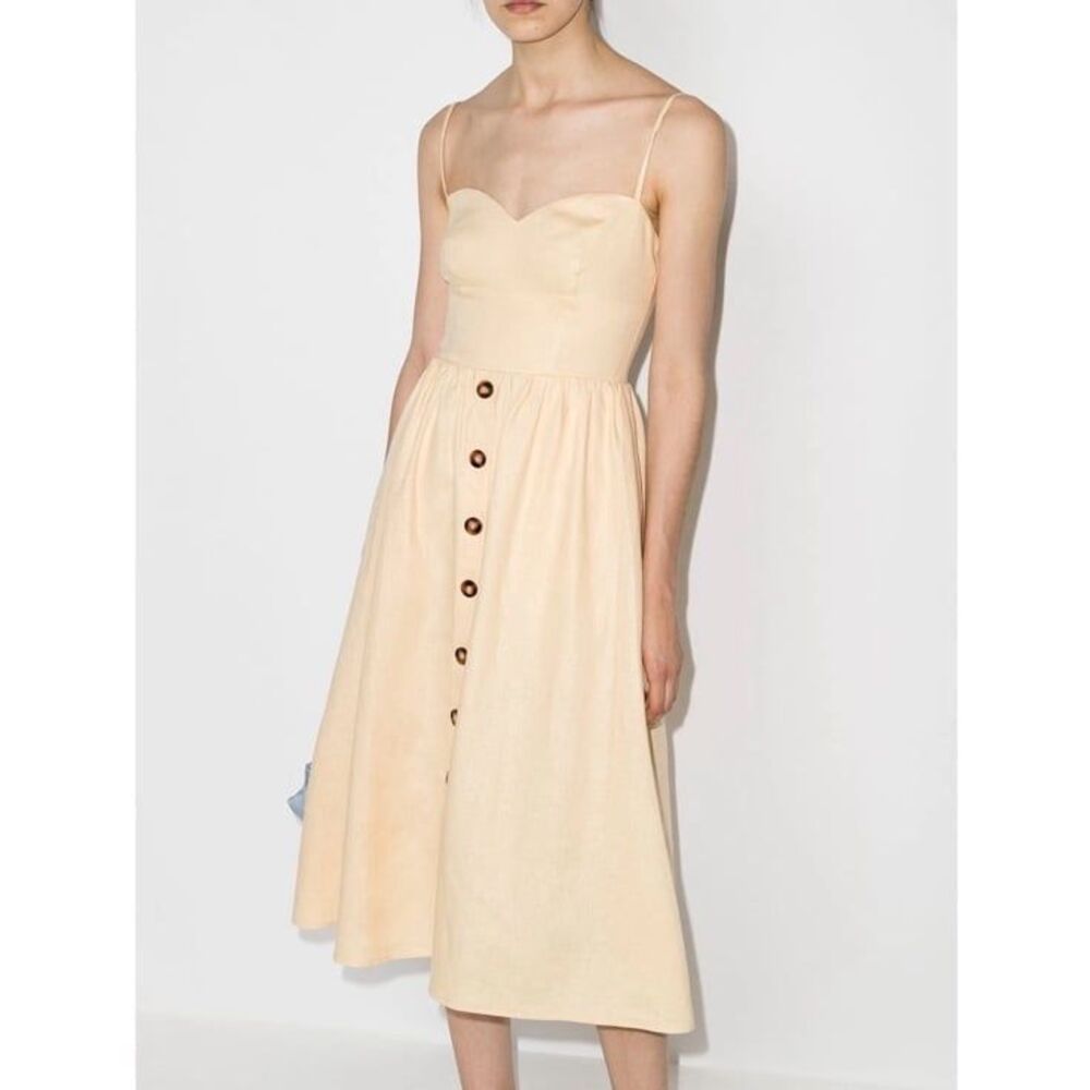 Reformation Cale Linen Midi Dress in Parmesan Size 0 - Picture 2 of 10